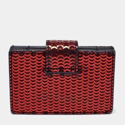 Aigner Red Embossed Leather Compact Wallet