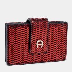 Aigner Red Embossed Leather Compact Wallet