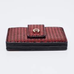 Aigner Red Embossed Leather Compact Wallet