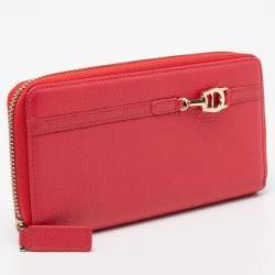 Pre Owned Aigner Red Leather Zip Around Wallet