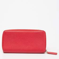 Pre Owned Aigner Red Leather Zip Around Wallet