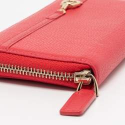 Pre Owned Aigner Red Leather Zip Around Wallet