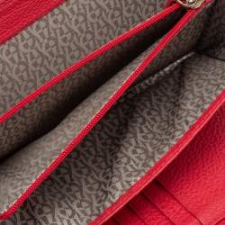 Pre Owned Aigner Red Leather Zip Around Wallet