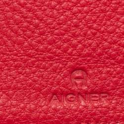 Pre Owned Aigner Red Leather Zip Around Wallet