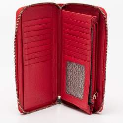 Pre Owned Aigner Red Leather Zip Around Wallet