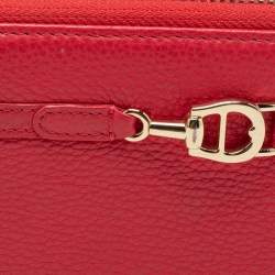 Pre Owned Aigner Red Leather Zip Around Wallet