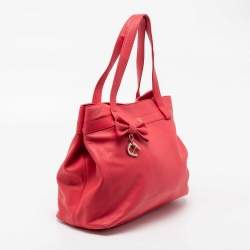 Pre Owned Aigner Rose Red Leather Bow Tote