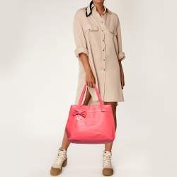 Pre Owned Aigner Rose Red Leather Bow Tote