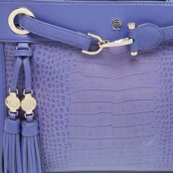 Pre Owned Aigner Purple Croc Embossed Leather Cavallina Tote