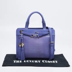 Pre Owned Aigner Purple Croc Embossed Leather Cavallina Tote