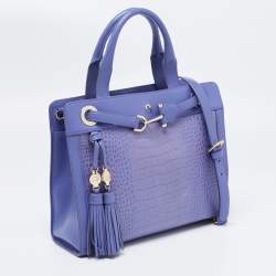 Pre Owned Aigner Purple Croc Embossed Leather Cavallina Tote