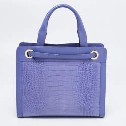 Pre Owned Aigner Purple Croc Embossed Leather Cavallina Tote