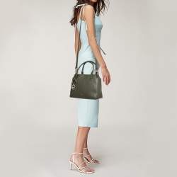 Pre Owned Aigner Green Leather Zip Satchel