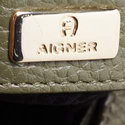 Pre Owned Aigner Green Leather Zip Satchel