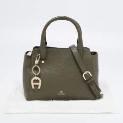 Pre Owned Aigner Green Leather Zip Satchel