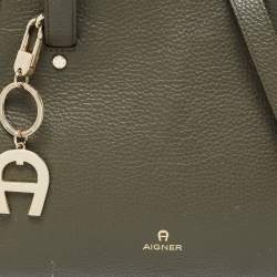 Pre Owned Aigner Green Leather Zip Satchel
