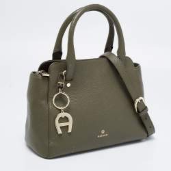 Pre Owned Aigner Green Leather Zip Satchel