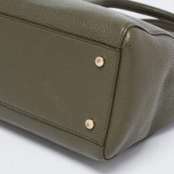 Pre Owned Aigner Green Leather Zip Satchel