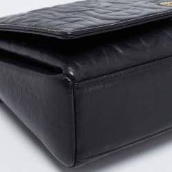 Pre Owned Aigner Black Logo Embossed Leather Flap Crossbody Bag