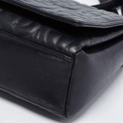 Pre Owned Aigner Black Logo Embossed Leather Flap Crossbody Bag