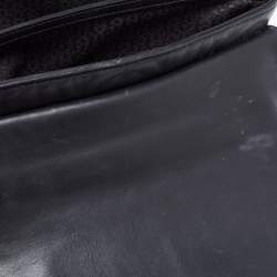 Pre Owned Aigner Black Logo Embossed Leather Flap Crossbody Bag