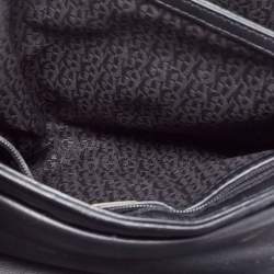Pre Owned Aigner Black Logo Embossed Leather Flap Crossbody Bag
