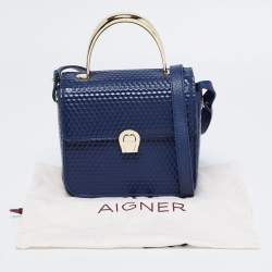 Pre Owned Aigner Blue Leather Genoveva Top Handle Bag