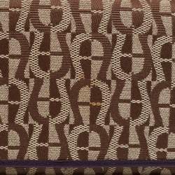 Pre Owned Aigner Beige/Purple Signature Canvas and Leather Flap Continental Wallet