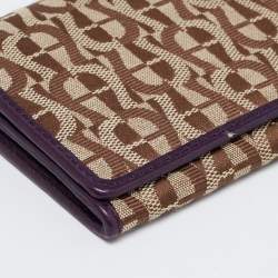 Pre Owned Aigner Beige/Purple Signature Canvas and Leather Flap Continental Wallet
