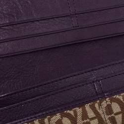 Pre Owned Aigner Beige/Purple Signature Canvas and Leather Flap Continental Wallet