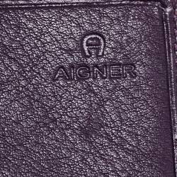 Pre Owned Aigner Beige/Purple Signature Canvas and Leather Flap Continental Wallet