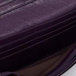 Pre Owned Aigner Beige/Purple Signature Canvas and Leather Flap Continental Wallet