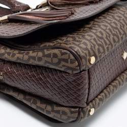 Pre Owned Aigner Brown Signature Coated Canvas and Leather Tassel Satchel