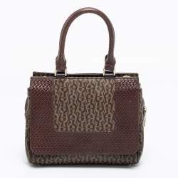 Pre Owned Aigner Brown Signature Coated Canvas and Leather Tassel Satchel