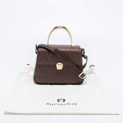 Pre Owned Aigner Brown Signature Coated Canvas Genoveva Top Handle Bag