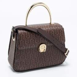 Pre Owned Aigner Brown Signature Coated Canvas Genoveva Top Handle Bag