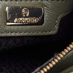 Pre Owned Aigner Olive Green Logo Embossed Leather Olivia Tote