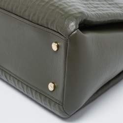 Pre Owned Aigner Olive Green Logo Embossed Leather Olivia Tote