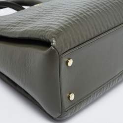 Pre Owned Aigner Olive Green Logo Embossed Leather Olivia Tote