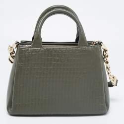 Pre Owned Aigner Olive Green Logo Embossed Leather Olivia Tote