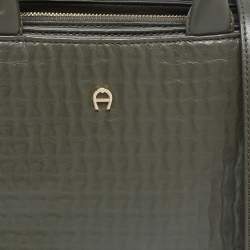 Pre Owned Aigner Olive Green Logo Embossed Leather Olivia Tote