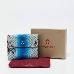 Aigner Blue Python Embossed Leather Compact Wallet