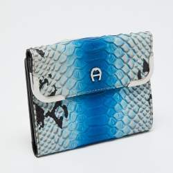 Aigner Blue Python Embossed Leather Compact Wallet