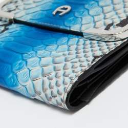 Aigner Blue Python Embossed Leather Compact Wallet