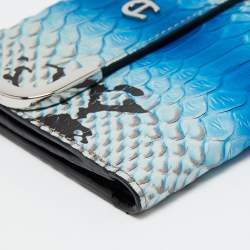 Aigner Blue Python Embossed Leather Compact Wallet