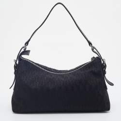 Pre Owned Aigner Black Signature Canvas And Leather Shoulder Bag