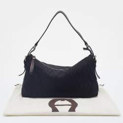 Pre Owned Aigner Black Signature Canvas And Leather Shoulder Bag