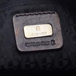 Pre Owned Aigner Black Signature Canvas And Leather Shoulder Bag