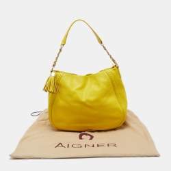 Pre Owned Aigner Yellow Leather Tassel Shoulder Bag