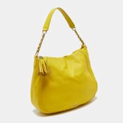 Pre Owned Aigner Yellow Leather Tassel Shoulder Bag